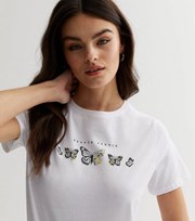New Look White Butterfly Floral Jardin Logo T-Shirt